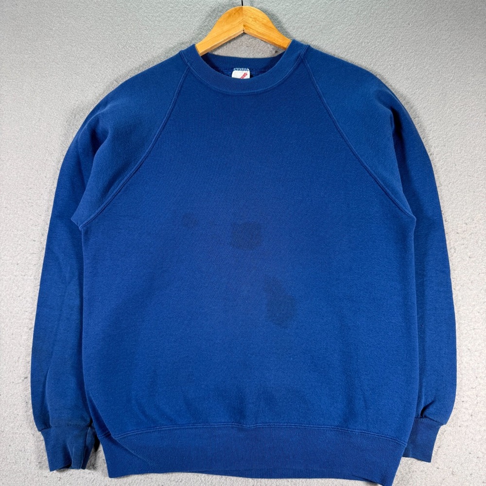 Vintage Jerzees Crewneck Sweatshirt Adult Large Blue Blank Solid Fleece USA